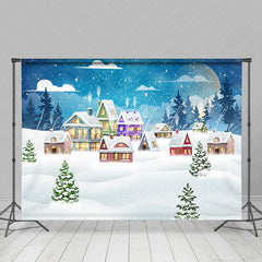 Lofaris Moon Night Cloud Snowy Cute Town Christmas Backdrop