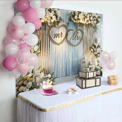 Lofaris Mr and Mrs Wedding Backdrop with White Roses and Lanterns Gold Hearts Reception Decoration