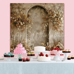 Lofaris Muted Grey Arch Backdrop Dried Branch Floral and Cream Potted Plants for Artistic Portrait