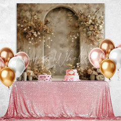Lofaris Muted Grey Arch Backdrop Dried Branch Floral and Cream Potted Plants for Artistic Portrait