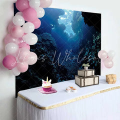 Lofaris Mysterious Deep Blue Underwater Cave Natural Scenery Backdrop Serene Coral Reef for Aquatic Party