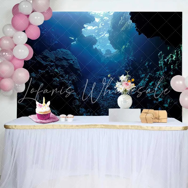 Lofaris Mysterious Deep Blue Underwater Cave Natural Scenery Backdrop Serene Coral Reef for Aquatic Party