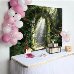Lofaris Mystical Enchanted Forest Rose Arch Photography Backdrop Romantic Garden Background for Professional Photoshoot