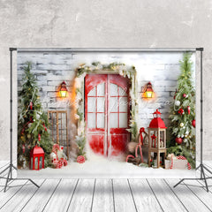 Lofaris Mystical Xmas Scene Snowy Cottage Twinkling Backdrop