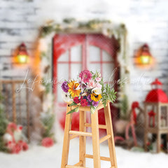 Lofaris Mystical Xmas Scene Snowy Cottage Twinkling Backdrop