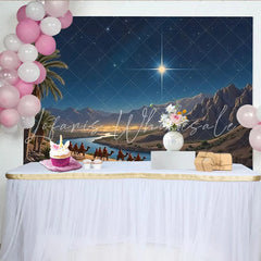 Lofaris Nativity Christmas Backdrop with Guiding Star and Camels Desert Landscape Background for Festive Holiday Decor