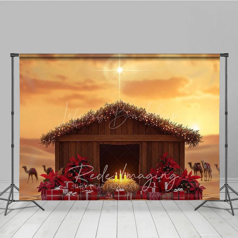 Lofaris Nativity Scene Photography Backdrop with Manger and Star of Bethlehem Religious Christian Christmas Decor