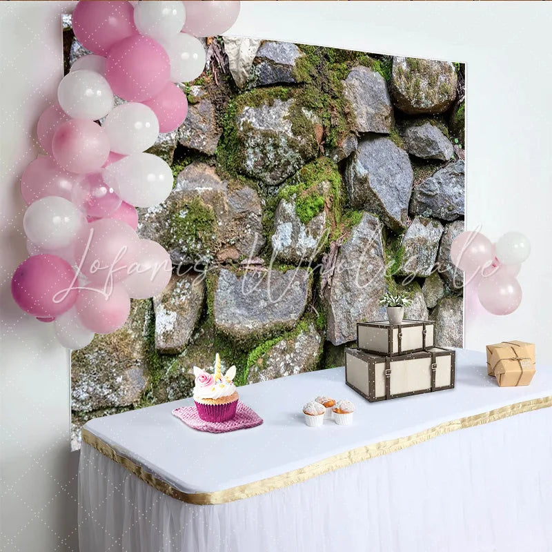Lofaris Natural Mossy Stone Wall Photography Backdrop with Rustic Texture Weathered Rock Background for Studio Portrait Photoshoot