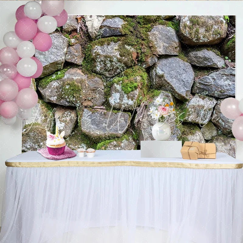 Lofaris Natural Mossy Stone Wall Photography Backdrop with Rustic Texture Weathered Rock Background for Studio Portrait Photoshoot