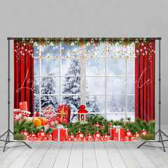 Lofaris Natural Snowy Forest Christmas Window Scene Backdrop