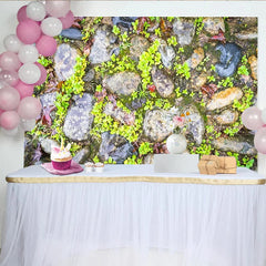 Lofaris Natural Stone Texture Photography Backdrop with Green Moss Rustic Ground Background for Studio Photoshoot