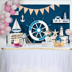 Lofaris Nautical Photography Backdrop with Blue and White Ship Wheel Anchor and Sailboat Marine Theme Background for Party Decor
