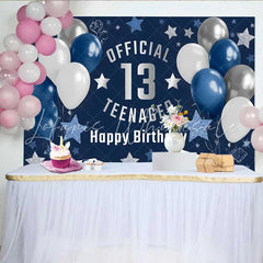 Lofaris Navy and Silver Gaming 13th Birthday Backdrop Official Teenager 13 Glitter Stars Party Decoration
