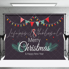 Lofaris Navy Blue Colorful Flags Merry Christmas Backdrop