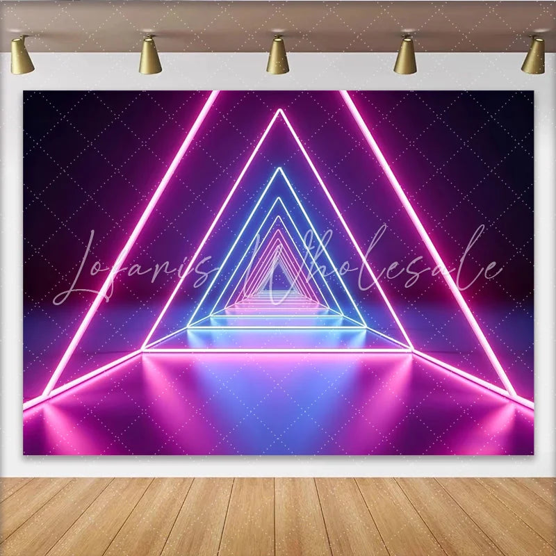 Lofaris Neon Geometric Abstract Photography Backdrop with Glowing Pink and Blue Triangles Futuristic Studio Background for Party Decor