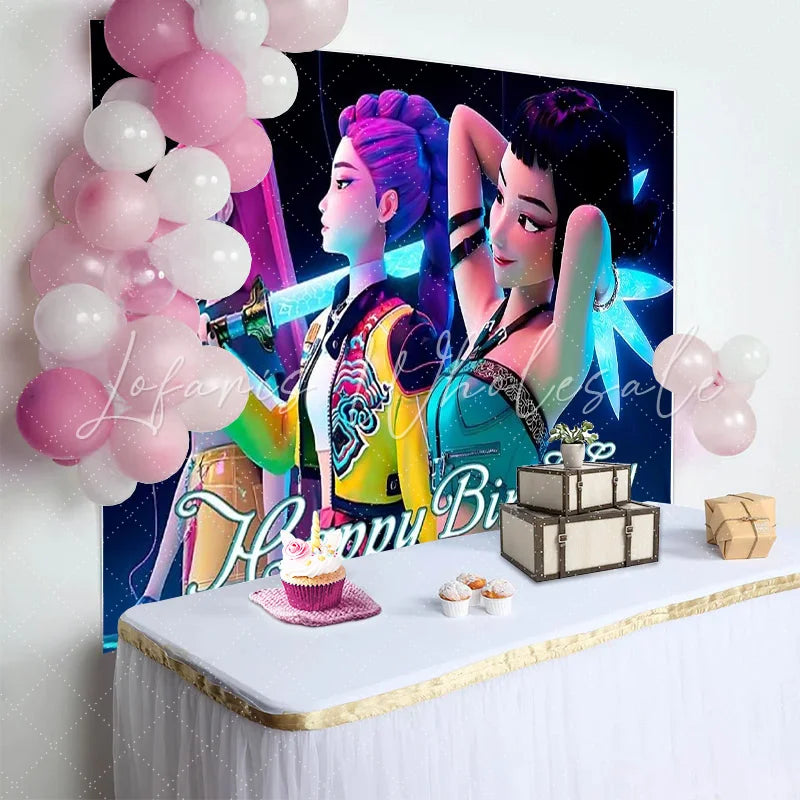 Lofaris Neon K-pop Girl Group Birthday Backdrop Cyberpunk Music Idol Photography Background