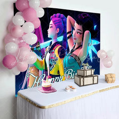 Lofaris Neon K-pop Girl Group Birthday Backdrop Cyberpunk Music Idol Photography Background