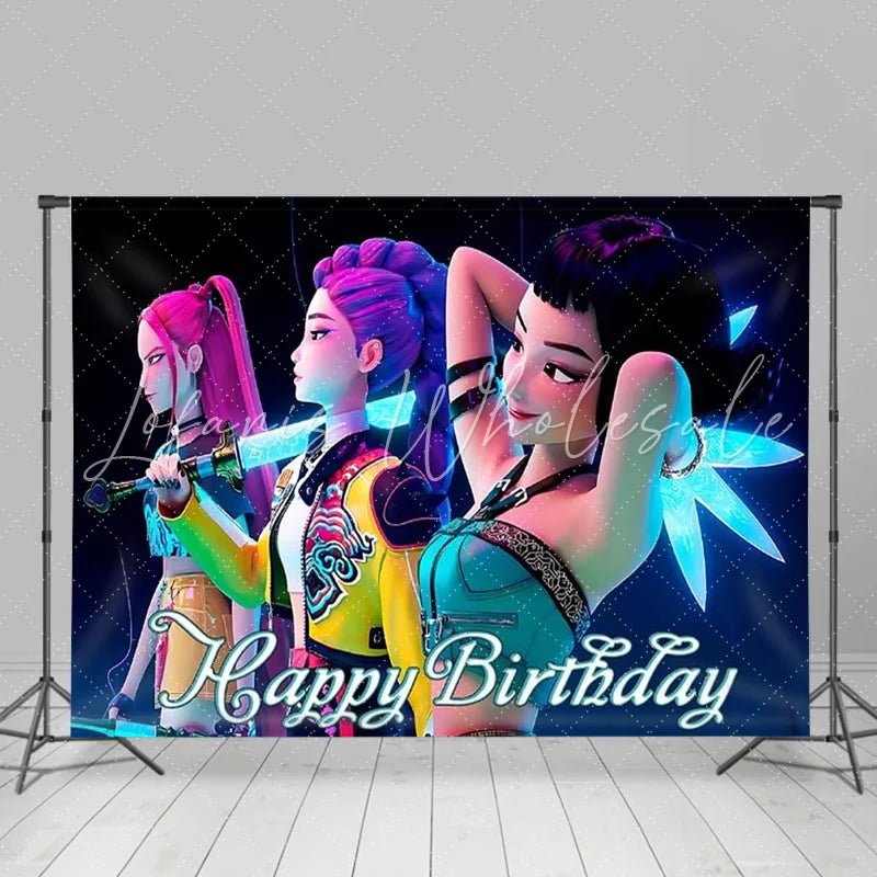 Lofaris Neon K-pop Girl Group Birthday Backdrop Cyberpunk Music Idol Photography Background