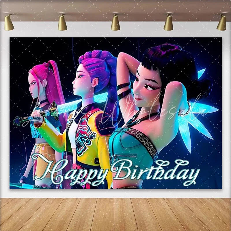 Lofaris Neon K-pop Girl Group Birthday Backdrop Cyberpunk Music Idol Photography Background