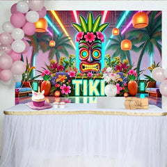 Lofaris Neon Tiki Party Backdrop with Tropical Palm Trees and Flowers Vibrant Photo Background for Summer Event
