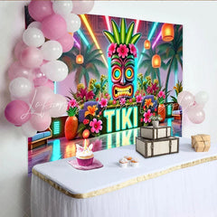 Lofaris Neon Tiki Party Backdrop with Tropical Palm Trees and Flowers Vibrant Photo Background for Summer Event