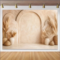 Lofaris Neutral Boho Arch Photography Backdrop with Pampas Grass Elegant Studio Background for Portrait and Event Decor