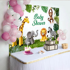 Lofaris Niedlicher Safari-Babyparty-Hintergrund mit Dschungeltieren grünen Blättern und Blumen für Jungen und Mädchen