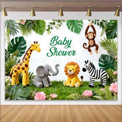Lofaris Niedlicher Safari-Babyparty-Hintergrund mit Dschungeltieren grünen Blättern und Blumen für Jungen und Mädchen