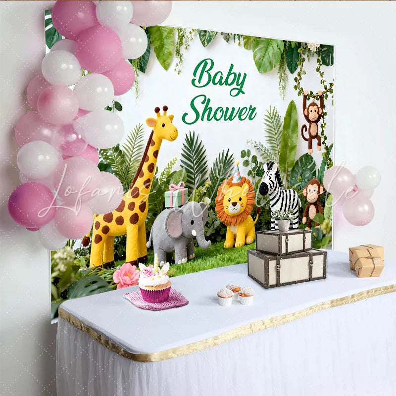 Lofaris Niedlicher Safari-Tier-Babyparty-Hintergrund Dschungel-Blätter Fotokulisse für Jungen und Mädchen