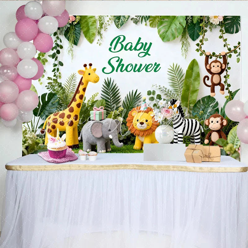 Lofaris Niedlicher Safari-Tier-Babyparty-Hintergrund Dschungel-Blätter Fotokulisse für Jungen und Mädchen