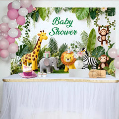 Lofaris Niedlicher Safari-Tier-Babyparty-Hintergrund Dschungel-Blätter Fotokulisse für Jungen und Mädchen