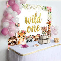 Lofaris Niedlicher Wild-One-Geburtstagshintergrund Aquarell-Waldtiere und Blumen für den ersten Geburtstag