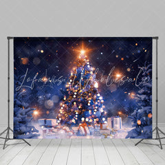Lofaris Night Dim Light Bokeh Snow Christmas Tree Backdrop