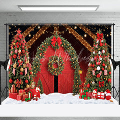 Lofaris Night Light Red Barn Arch Wreath Christmas Backdrop