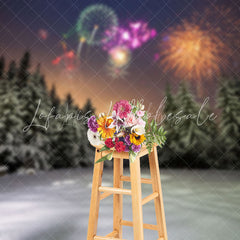Lofaris Night Pine Forest Sparks Winter New Year Backdrop