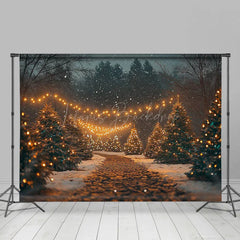Lofaris Night Warm Light Pine Tree Path Christmas Backdrop