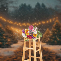 Lofaris Night Warm Light Pine Tree Path Christmas Backdrop