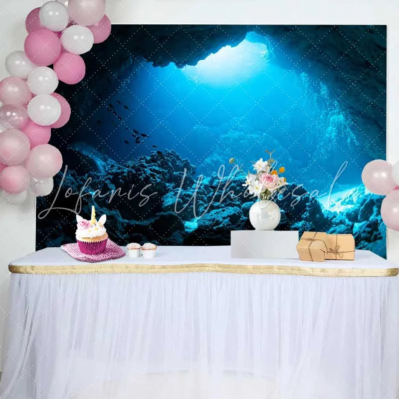 Lofaris Ocean Underwater Cave Landscape Backdrop Deep Sea Fish Marine Party Decorations Photography Background