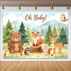 Lofaris Oh Baby Woodland Animal Baby Shower Backdrop with Forest Trees and Mountains Cute Safari Theme Photography Background for Party