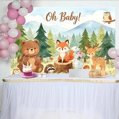 Lofaris Oh Baby Woodland Animal Baby Shower Backdrop with Forest Trees and Mountains Cute Safari Theme Photography Background for Party
