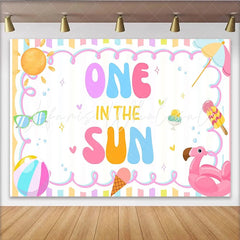 Lofaris One In The Sun 1st Birthday Backdrop with Summer Beach Elements and Pastel Colors Cute Party Background for Baby Photoshoot