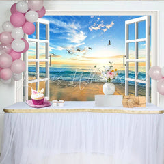 Lofaris Open Window Beach Sunset Photography Backdrop Scenic Ocean View Background for Studio Photoshoot and Home Decor