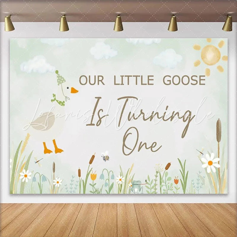 Lofaris Our Little Goose Is Turning One Watercolor Birthday Backdrop Whimsical First Birthday Party Decor