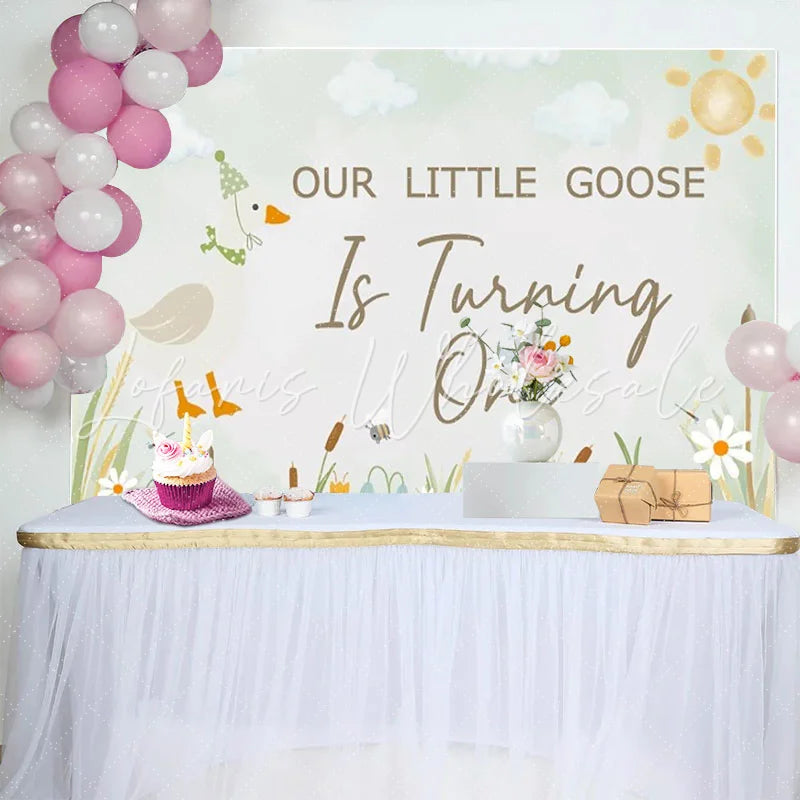 Lofaris Our Little Goose Is Turning One Watercolor Birthday Backdrop Whimsical First Birthday Party Decor
