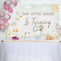 Lofaris Our Little Goose Is Turning One Watercolor Birthday Backdrop Whimsical First Birthday Party Decor
