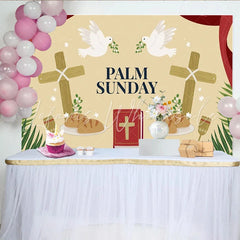 Lofaris Palm Sunday Celebration Party Backdrop with Doves Crosses Bread and Chalice for Religious Events