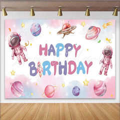 Lofaris Pastel Astronaut Space Happy Birthday Backdrop Watercolor Galaxy Planets Party Decoration