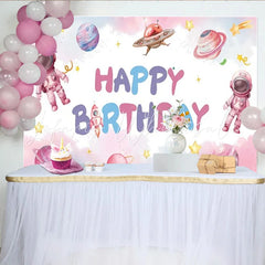 Lofaris Pastel Astronaut Space Happy Birthday Backdrop Watercolor Galaxy Planets Party Decoration