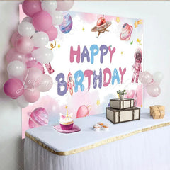 Lofaris Pastel Astronaut Space Happy Birthday Backdrop Watercolor Galaxy Planets Party Decoration
