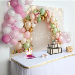 Lofaris Pastel Balloon Arch Photography Backdrop with Floral Accents Elegant Party Decor for Professional Studio Photoshoot